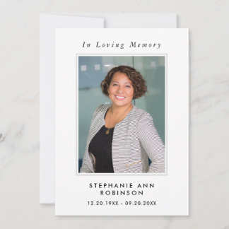 Simple Funeral Photo Memorial Remembrance Card