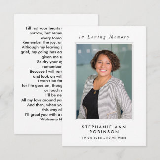 Simple Funeral Photo Memorial Remembrance Card