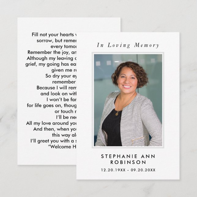 Simple Funeral Photo Memorial Remembrance Card (Front/Back)