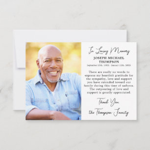 Simple Funeral Photo Personalized Memorial Thank You Card