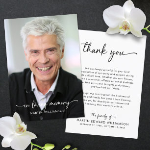 Simple Funeral Photo Script Thank You Card