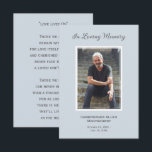 Simple Funeral Photo Sympathy Memorial Prayer Card<br><div class="desc">A simple pale blue memorial card features "In Loving Memory" with your loved one's photo,  name and birth-death dates,  and a poem or prayer on the back. Beautiful for a treasured keepsake,  funeral services,  and celebration of life memorial. MORE sizes and matching items in our collection.</div>