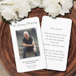Simple Funeral Photo Sympathy Memorial Prayer Card<br><div class="desc">A simple memorial card features "In Loving Memory" with your loved one's photo,  name & dates,  and a poem on the back (can be changed to your own words.) Beautiful for a treasured keepsake,  funeral services,  and celebration of life memorial.</div>