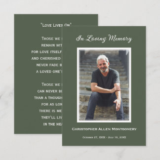 Simple Funeral Photo Sympathy Memorial Prayer Card