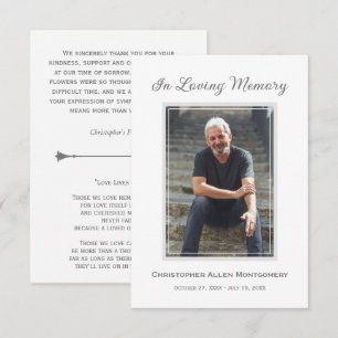 Simple Funeral Photo Sympathy Memorial Thank You Card