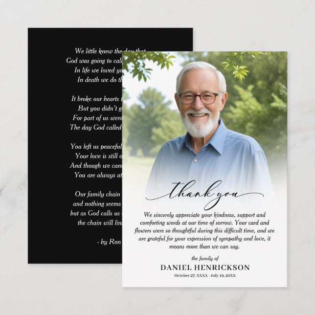 Simple Funeral Photo Sympathy Thank You Card (Front/Back)