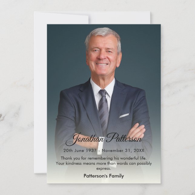 Simple Funeral Photo Thank You Card | Sympathy (Front)