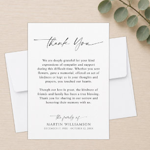 Simple Funeral Script Thank You Card