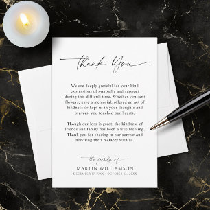 Simple Funeral Script Thank You Card