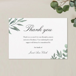 Simple Funeral & Sympathy Thank You Card w/ Leaves