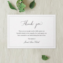 Simple Funeral Thank You Note Card