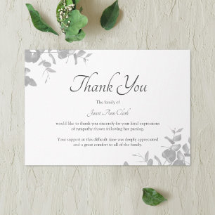 Simple Funeral Thank You Note Card with Leaves