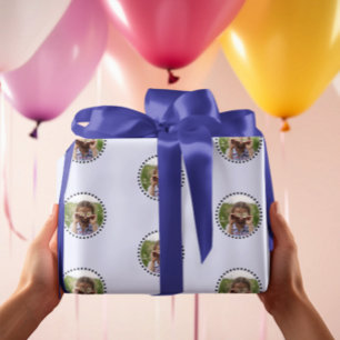 Simple Funny Chic Editable Round Photo Polka Dot Wrapping Paper