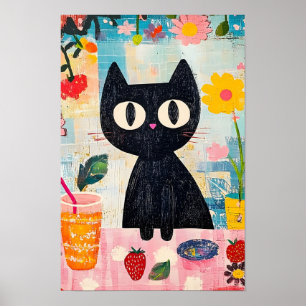 Simple Funny Cute Black Cat Poster