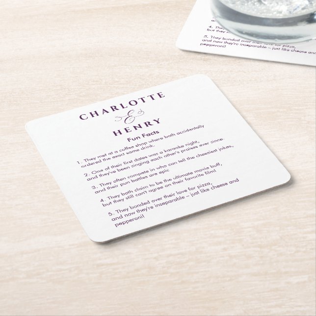 Simple Funny Facts Wedding Coasters (Angled)