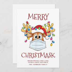 Simple Funny Merry Christ-Mask Reindeer Greeting Holiday Card