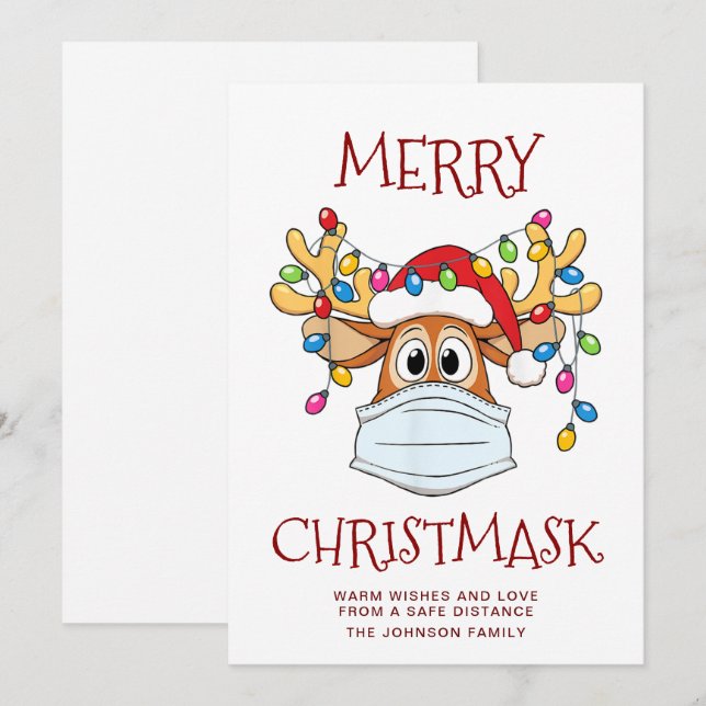 Simple Funny Merry Christ-Mask Reindeer Greeting Holiday Card (Front/Back)