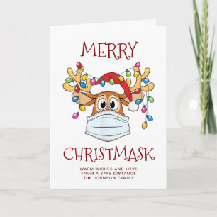 Simple Funny Merry Christ-Mask Reindeer Greeting Holiday Card