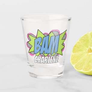 Simple Funny Modern Trendy Comic BAM! Cheers Shot Glass