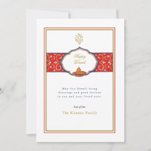 Simple Ganesh and lamp Diwali Greetings Holiday Card