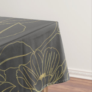 Simple garden flowers gold outlines design tablecloth