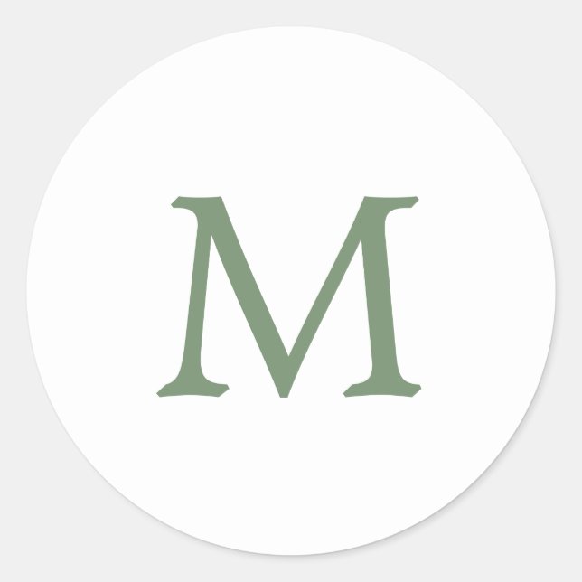 Simple Garden Green and White Monogram Wedding Classic Round Sticker (Front)