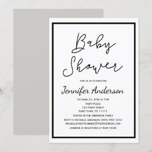 Simple Gender Neutral Black White Baby Shower Invitation
