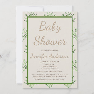 Simple Gender Neutral Green Tan Baby Shower Invitation