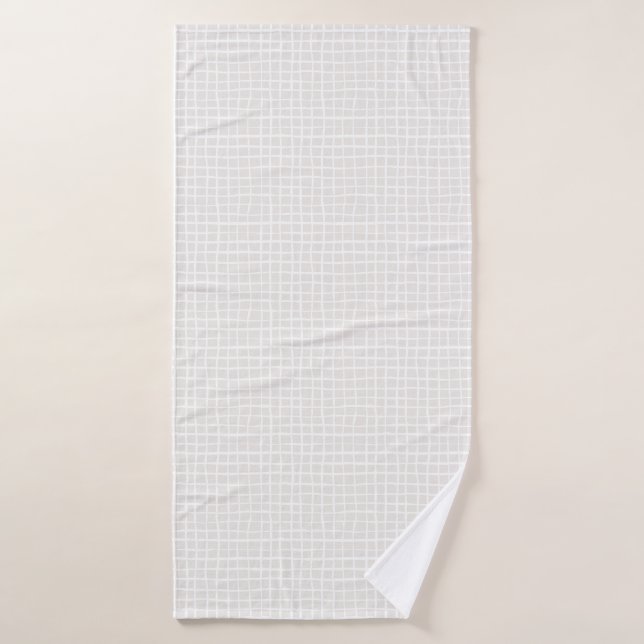 Simple geometric Grid beige white neutral check Bath Towel (Bath Towel)