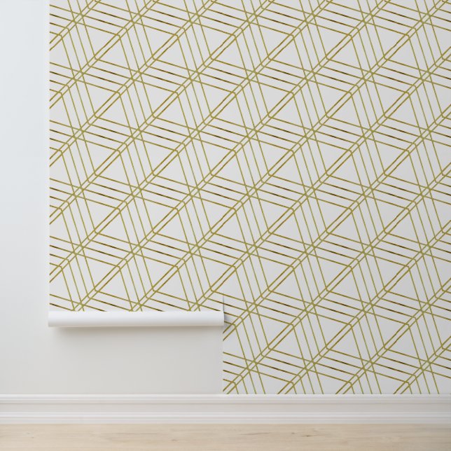 Simple Geometric Modern Classy Deco White And Gold Wallpaper (Application)