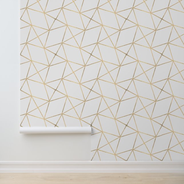 Simple Geometric Modern Classy Deco White And Gold Wallpaper (Application)
