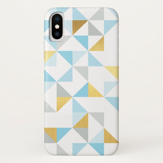 SIMPLE GEOMETRIC modern triangle pattern blue gold Case-Mate iPhone Case (Back)