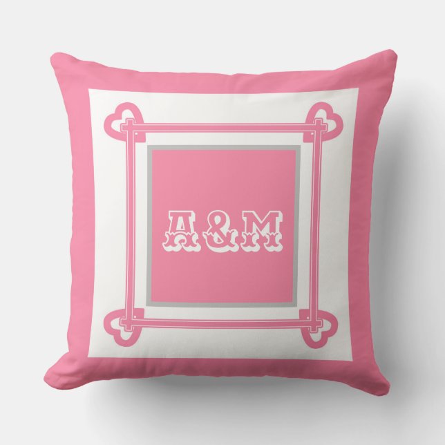 Simple, Geometric, Pattern ,Pink , Grey  Throw Pil Pillow (Front)
