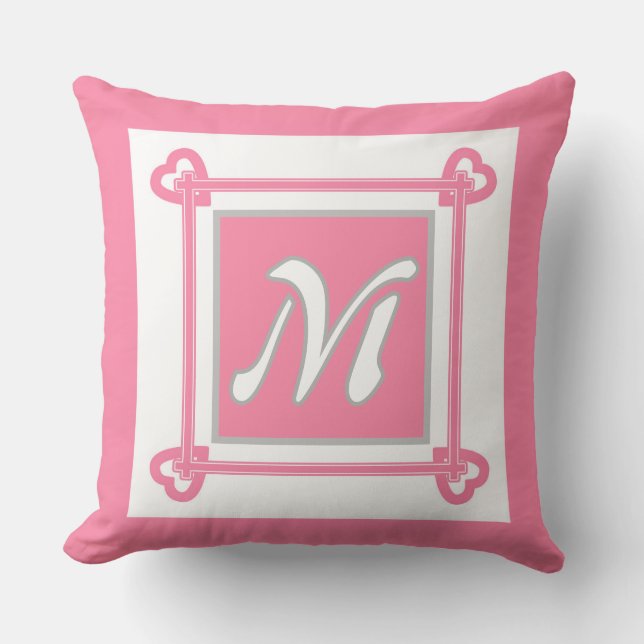 Simple, Geometric, Pattern ,Pink , Grey  Throw Pillow (Front)