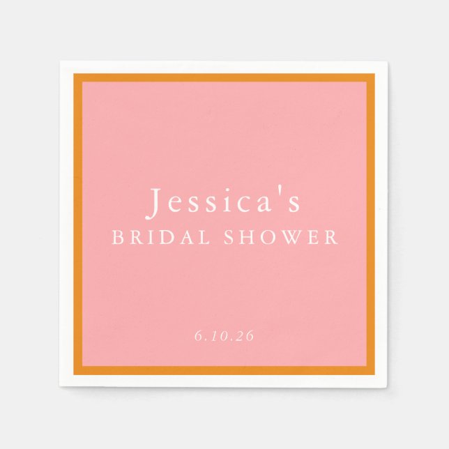 Simple Geometric Pink Orange Custom Bridal Shower Napkin (Front)