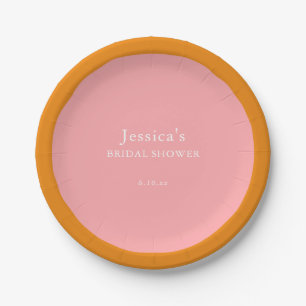 Simple Geometric Pink Orange Custom Bridal Shower  Paper Plate