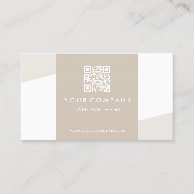 Simple  Geometric QR Code Cappuccino Business Card (Front)
