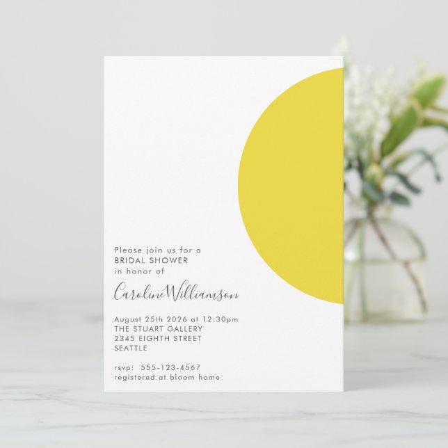 Simple Geometric Shapes Yellow Grey Bridal Shower Invitation (Standing Front)