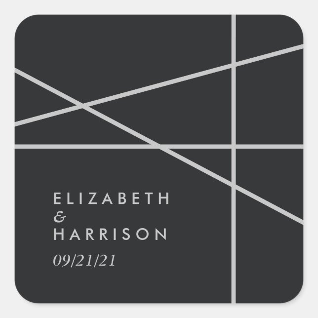 Simple Geometric Style Wedding Square Sticker (Front)