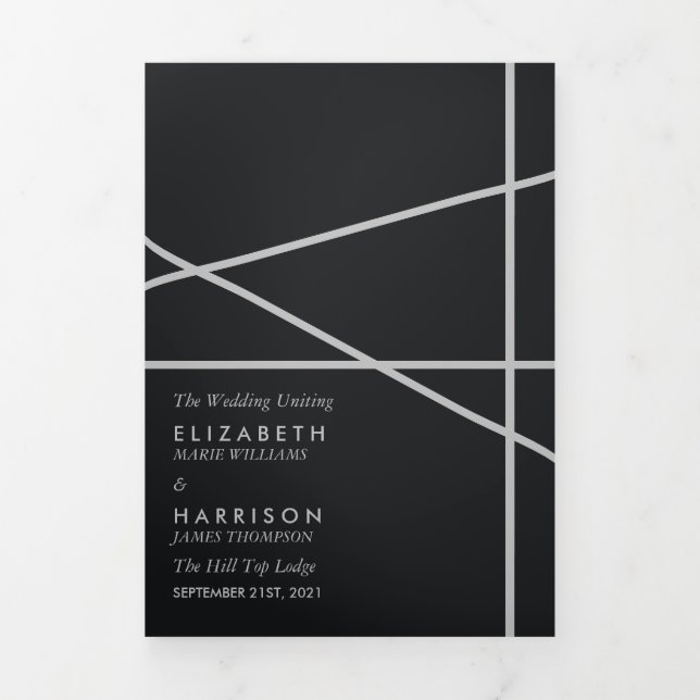 Simple Geometric Style Wedding Tri-Fold Programme (Cover)