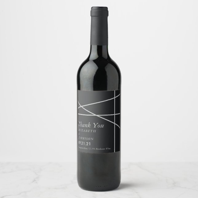 Simple Geometric Style Wedding Wine Label (Front)