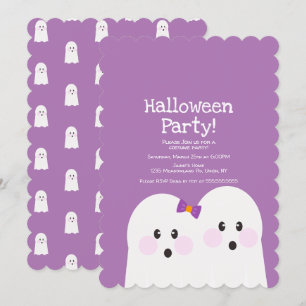 Simple Ghost Couple Halloween Party Pink Pattern Invitation