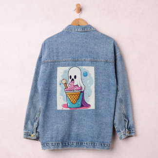 Simple ghost eating ice cream  denim jacket