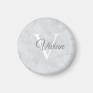 Simple Ghost White Watercolor Monogram Name Magnet