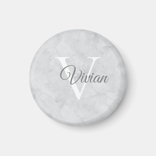 Simple Ghost White Watercolor Monogram Name Magnet (Front)