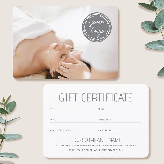 Simple Gift Certificate Custom Photo Logo Card (Creator Uploaded)