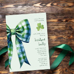 Simple Gingham Bow Elegant Irish Bridal Shower Invitation<br><div class="desc">Irish Gingham Bow Bridal Shower Invitation featuring a delightful watercolor-style green gingham bow, with tints of blue. This simple modern design with shamrock and colour palette, hinting at the Irish heritage of the bride or the event's location. Perfect blend of traditional Irish charm and simple elegance, for a St Patrick's...</div>