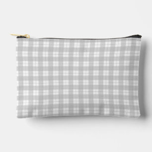 Simple Gingham Style Light Grey Plaid Accessory Pouch