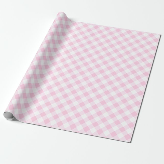 Simple Gingham Wrapping paper Pastel Pink (Unrolled)