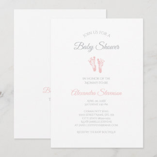 Simple Girl Baby Shower Precious Pink Footprints Invitation